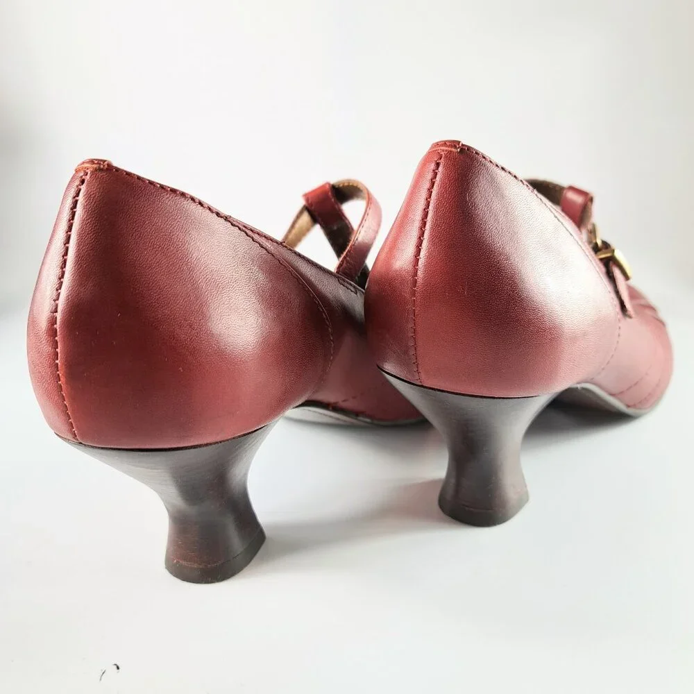 Naturalizer Red Leather Heel Mary Jane Shoes Size 7 1/2 M